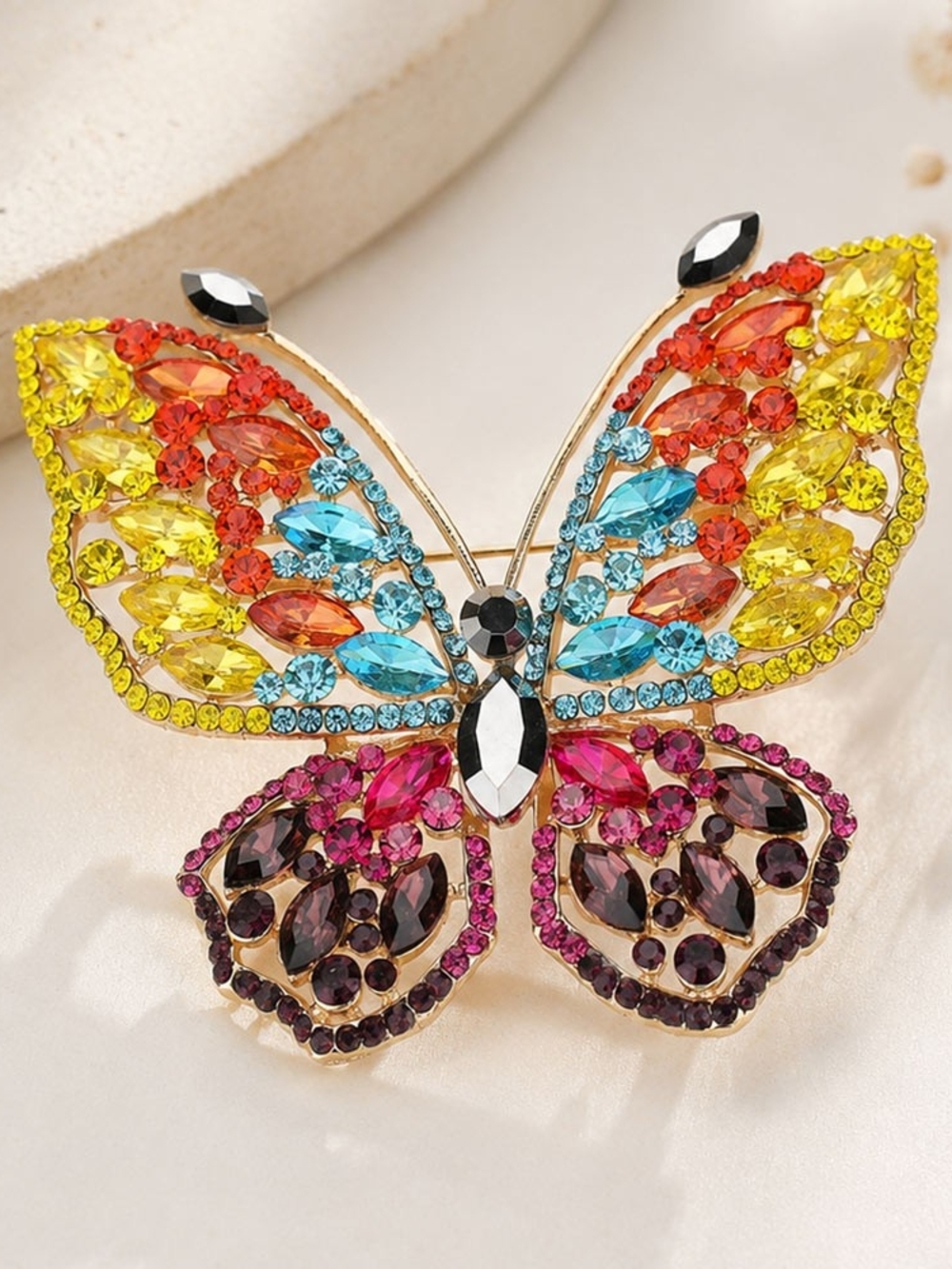 Multicolor Crystal Oversized Butterfly Brooch Pin - Women Jewelry
